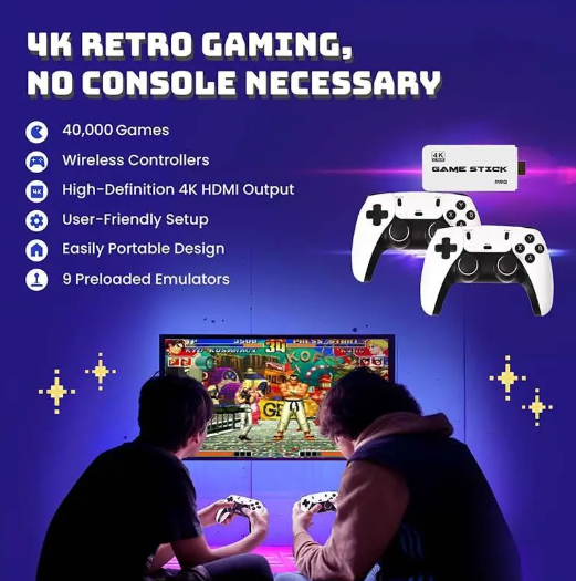 40,000+ Classic Games, Plug & Play Video Game Console with 2 Wireless Controllers, 128GB 4K HDMI Output, Perfect Nostalgic Electronic Gift for Men & Kids